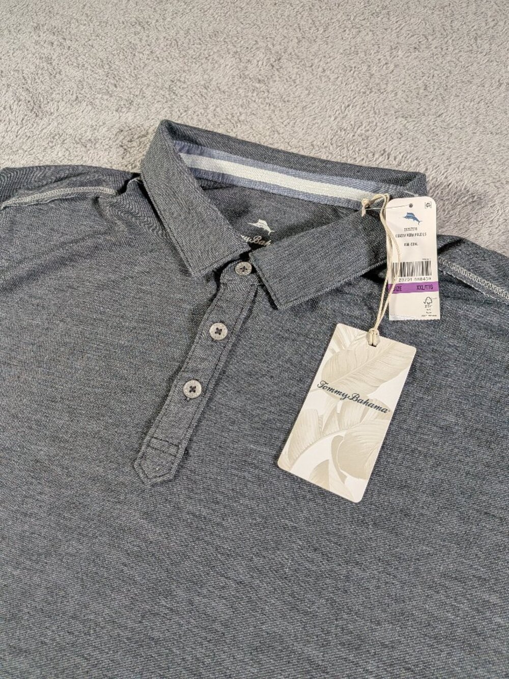 Tommy Bahama Coasta Vera Long Sleeve Polo XXL NWT Coal Grey Stretch